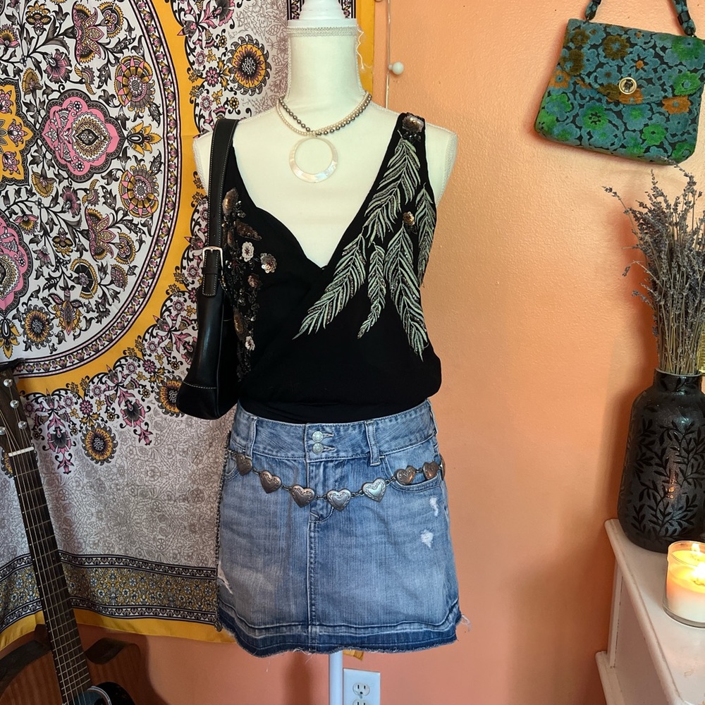 Zara Black Top with Denim Accent